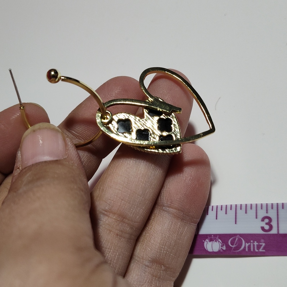 Black Heart Earrings Gold-tone Hoop Dangle Mix & Match Asymmetrical Tassel - Picture 5 of 16